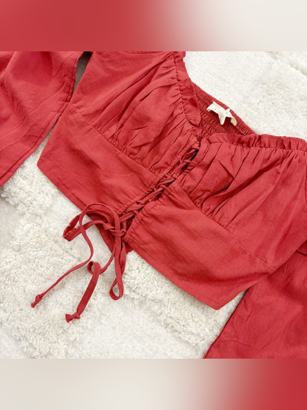 PacSun LA Hearts Rust Red Lace-Up Long Sleeve Crop Top Small - Picture 5 of 12